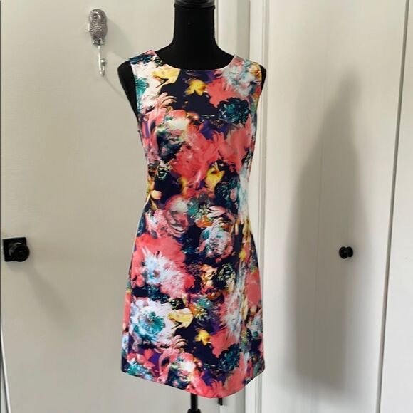 Worthington Womens Vibrant Colorful Flower Sheath Zip Back Sleeveless Dress Sz S - Picture 1 of 9
